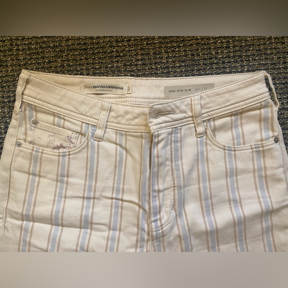 Anthropologie Striped Slim Fit High Rise Jeans in Cream Size 27 - Picture 2 of 10